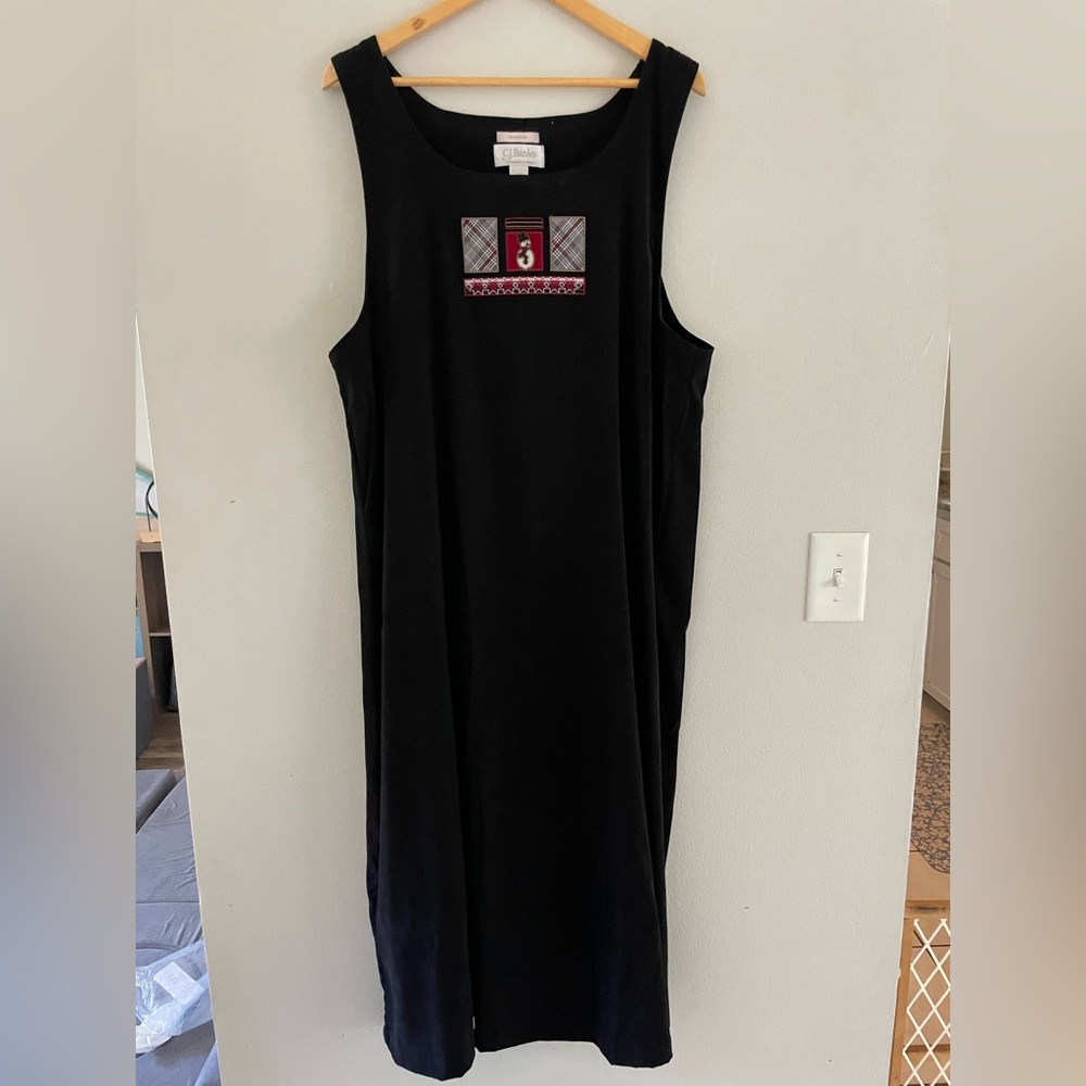 Christopher & Banks Vintage Black Midi Dress with Red Accents